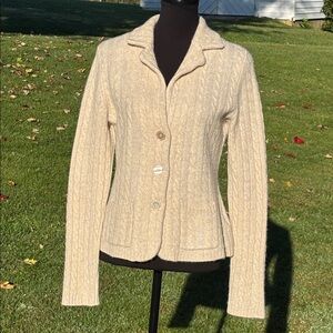 -C by Bloomingdale Cashmere 💯 Beige Collar/Pockets Cardigan Women’s Size Large